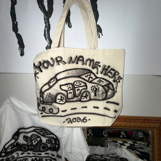 DICEBOY TOTE BAG - NATURAL ( CUSTOM AIRBRUSHED BACK )