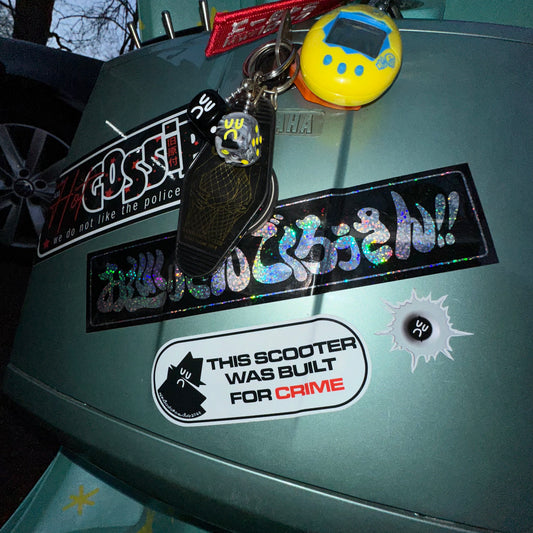 THIS SCOOTER WAS BUILT FOR CRIME STICKER