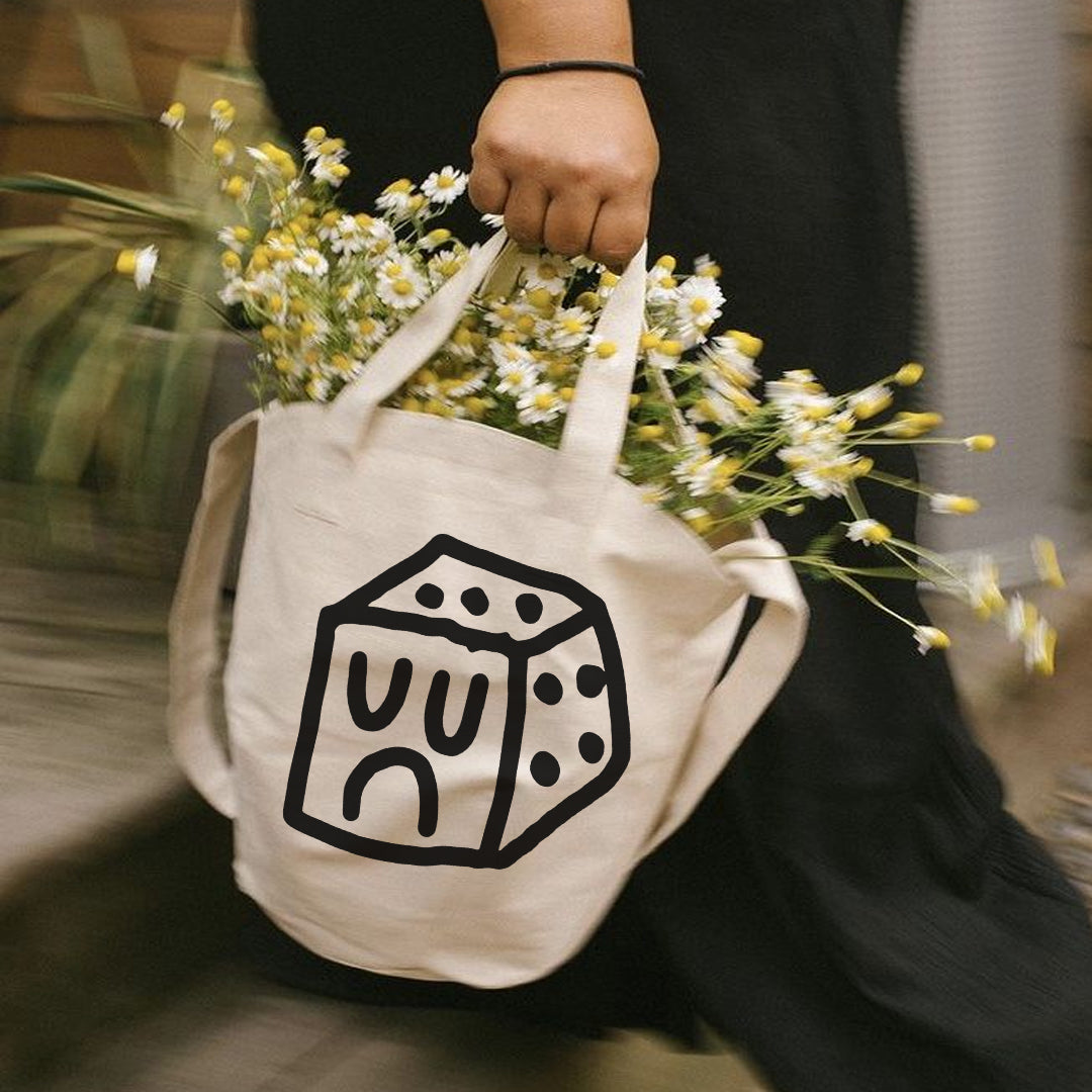 DICEBOY TOTE BAG - NATURAL ( CUSTOM AIRBRUSHED BACK )