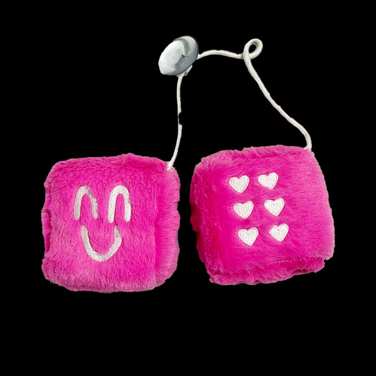 FUZZY DICE BOYS - HAPPY PINK & WHITE HEART EDITION