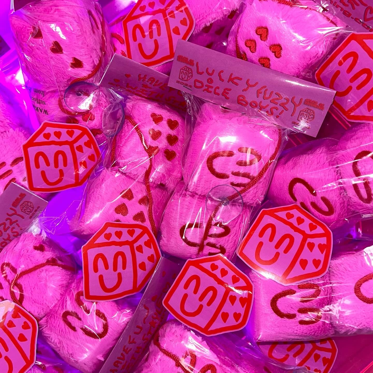 FUZZY DICE BOYS - HAPPY PINK & RED HEART (SPECIAL EDITION)