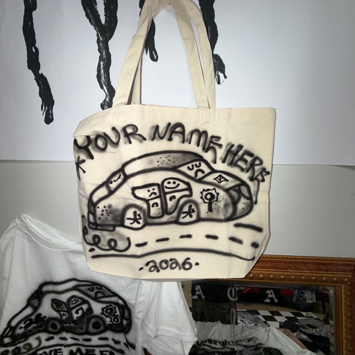 DICEBOY TOTE BAG - NATURAL ( CUSTOM AIRBRUSHED BACK )