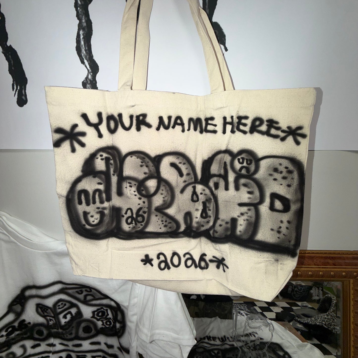 DICEBOY TOTE BAG - NATURAL ( CUSTOM AIRBRUSHED BACK )