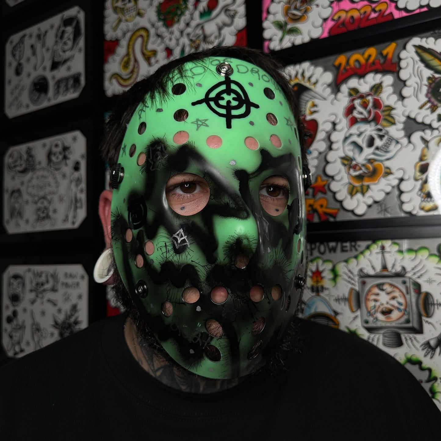 HAUNTED HOCKEY MASK - 1/1 HAND PAINTED GREEN