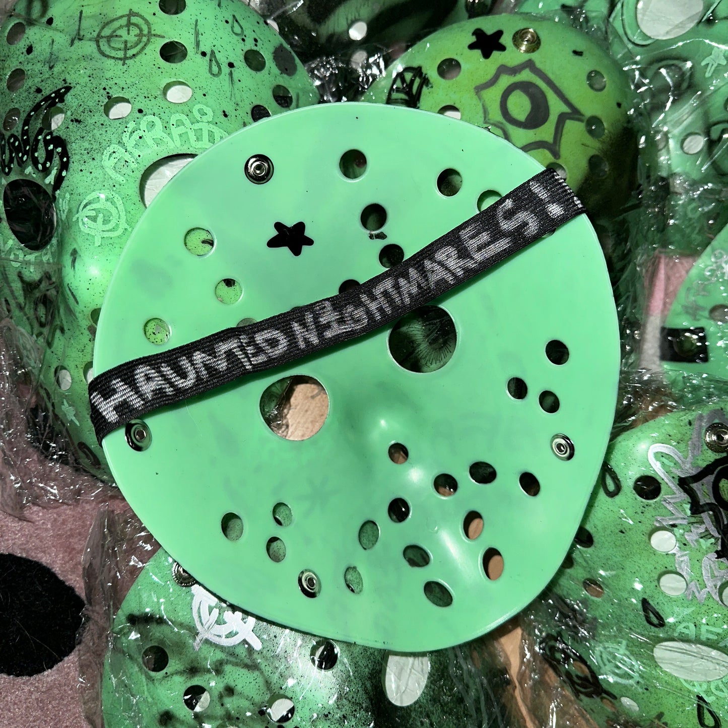 HAUNTED HOCKEY MASK - 1/1 HAND PAINTED GREEN