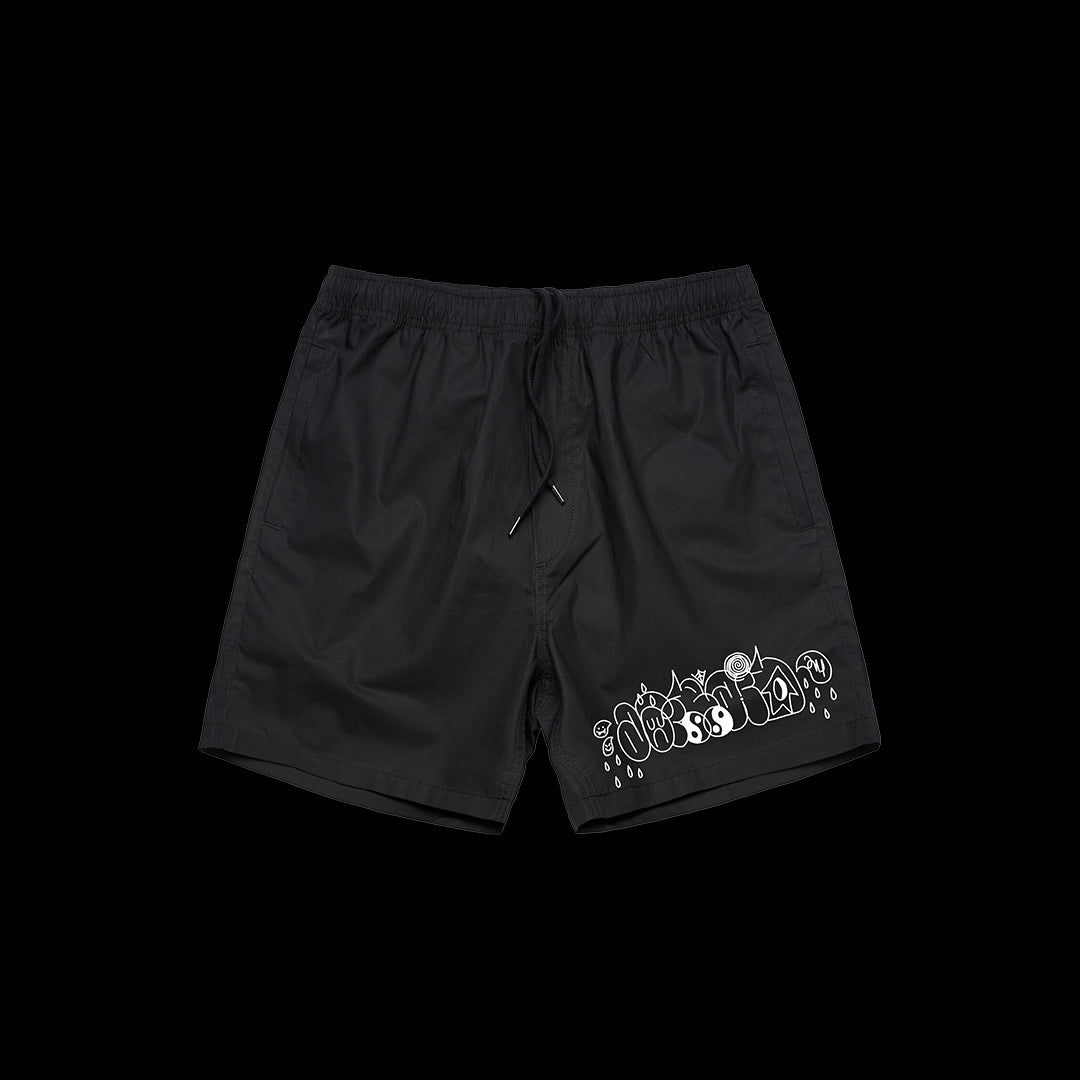 UP TO NO GOOD BEACH SHORTS - BLACK