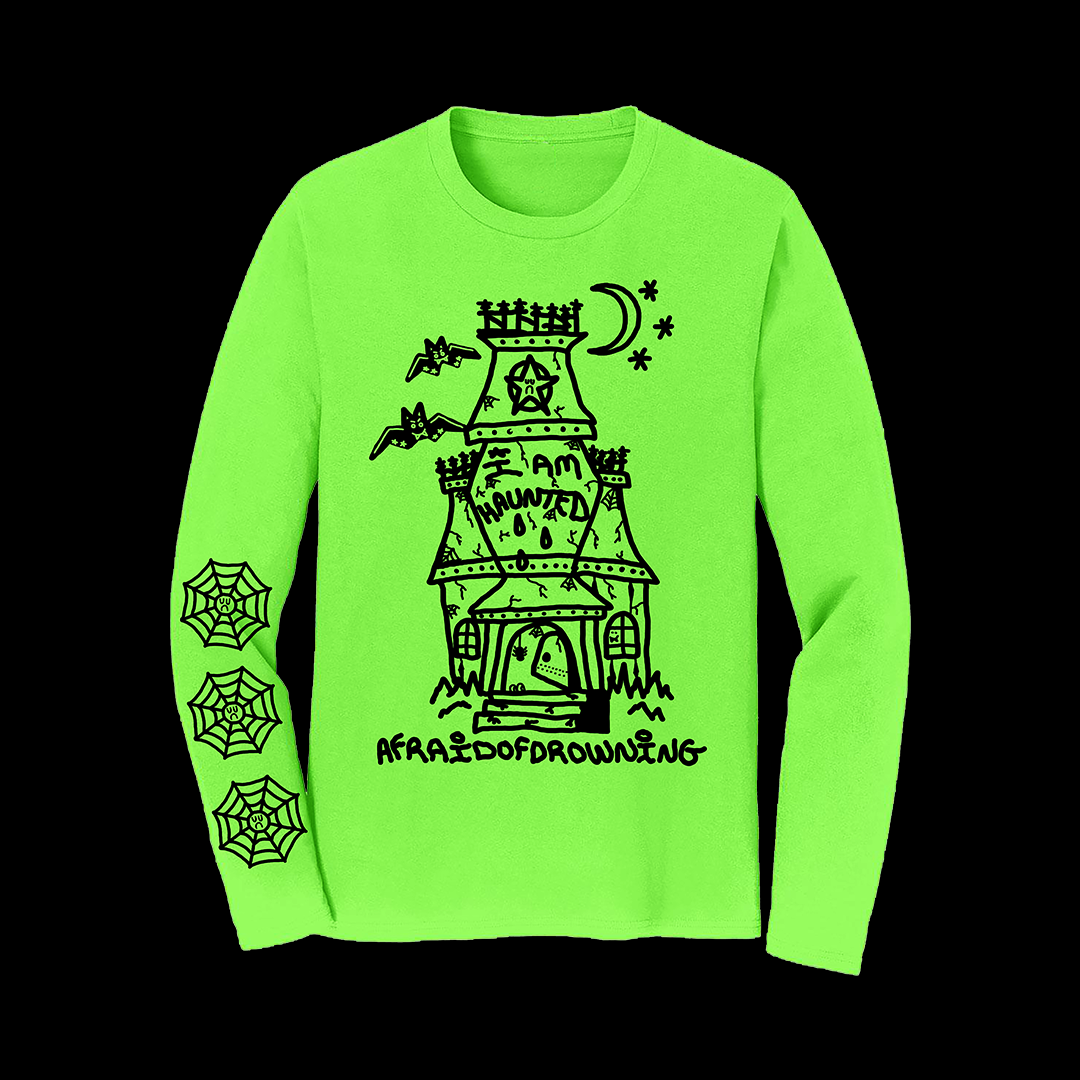 I AM A HAUNTED HOUSE LONG SLEEVE SHIRT - SLIME GREEN – afraidofdrowning